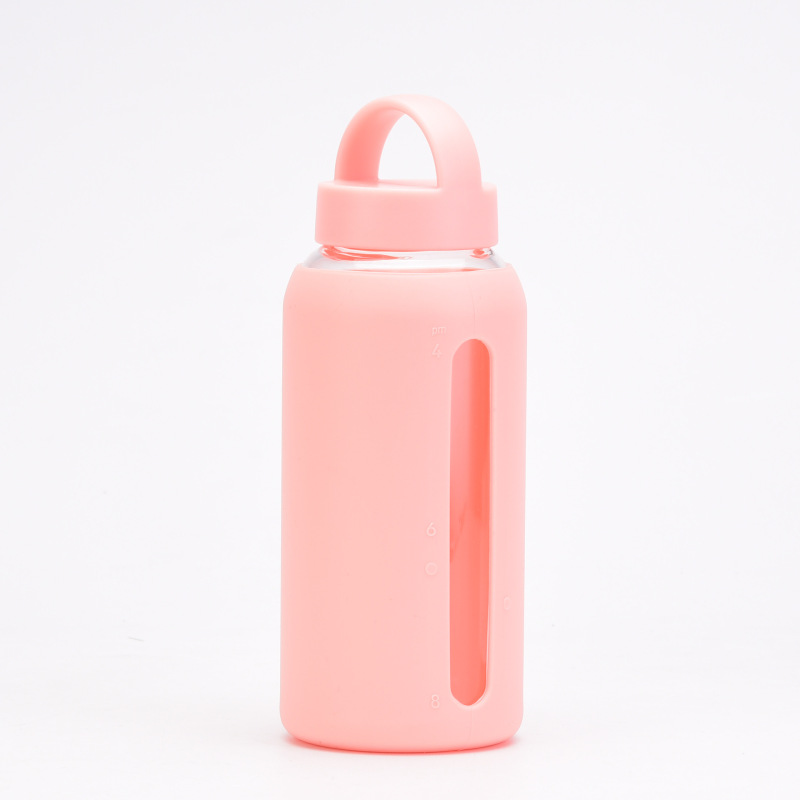 New 800ml Glass Silicone Cover Time Scale Water Cup Large Capacity Portable Outdoor Carrying Cup