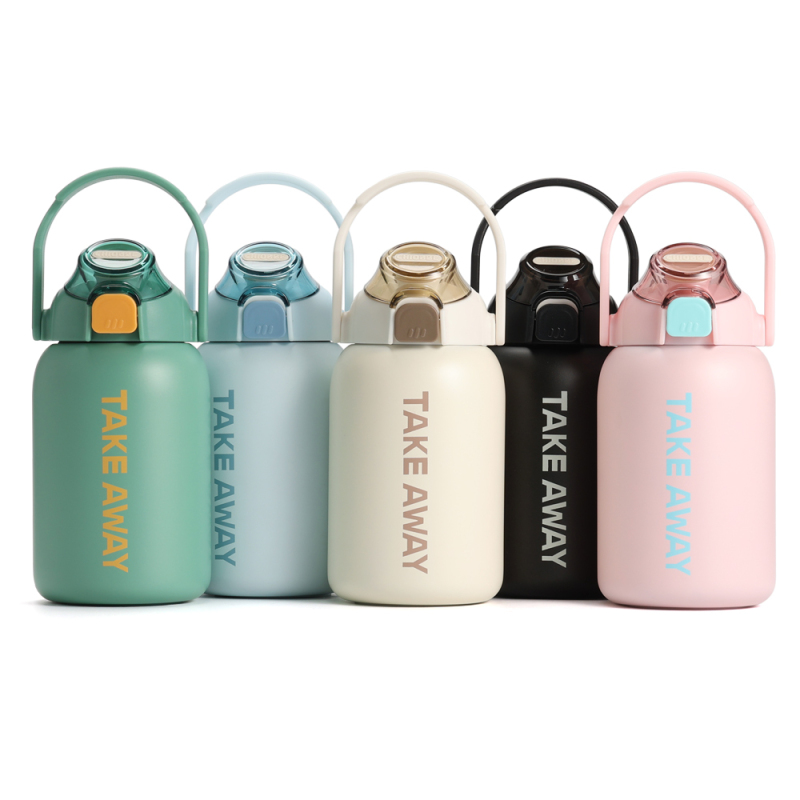 USA New Custom 850ml Large Travel Portable Stainless Steel Thermos Flasks With Handle and Straw