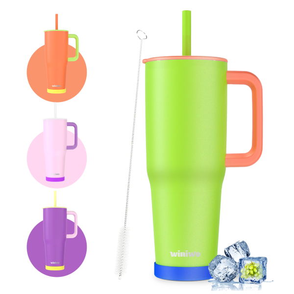 40 oz Tumbler with Handle and Straw, Gift for Her, Flexible Straw, Insulated Tumbler Cups with Silicone Bottom, Keeps Beverages Cold Up to 24 Hours, Gym/Travel/School（Lilac Pink）