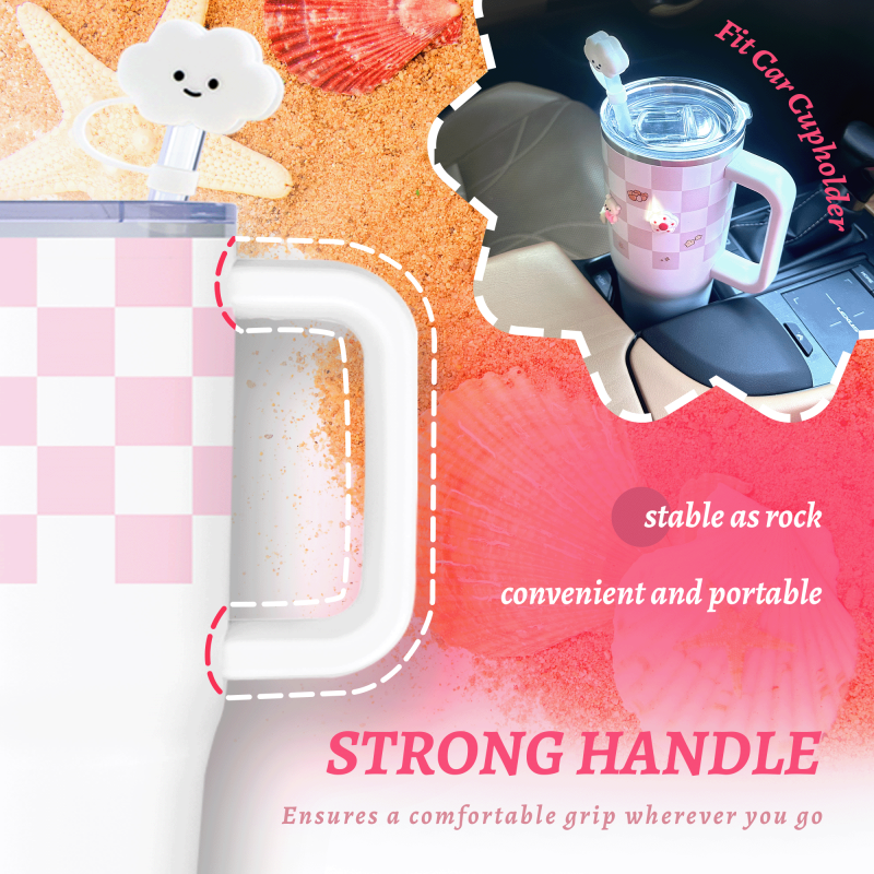 40 oz Tumbler with Handle and Straw, D.I.Y Gift for Her, Stainless Steel Travel Mug, Iced Tea or Coffee, Insulated Tumbler with Stickers, Keeps Beverages Cold Up to 24 Hours