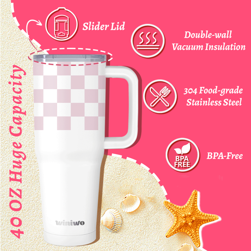 40 oz Tumbler with Handle and Straw, D.I.Y Gift for Her, Stainless Steel Travel Mug, Iced Tea or Coffee, Insulated Tumbler with Stickers, Keeps Beverages Cold Up to 24 Hours