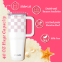 40 oz Tumbler with Handle and Straw, D.I.Y Gift for Her, Stainless Steel Travel Mug, Iced Tea or Coffee, Insulated Tumbler with Stickers, Keeps Beverages Cold Up to 24 Hours