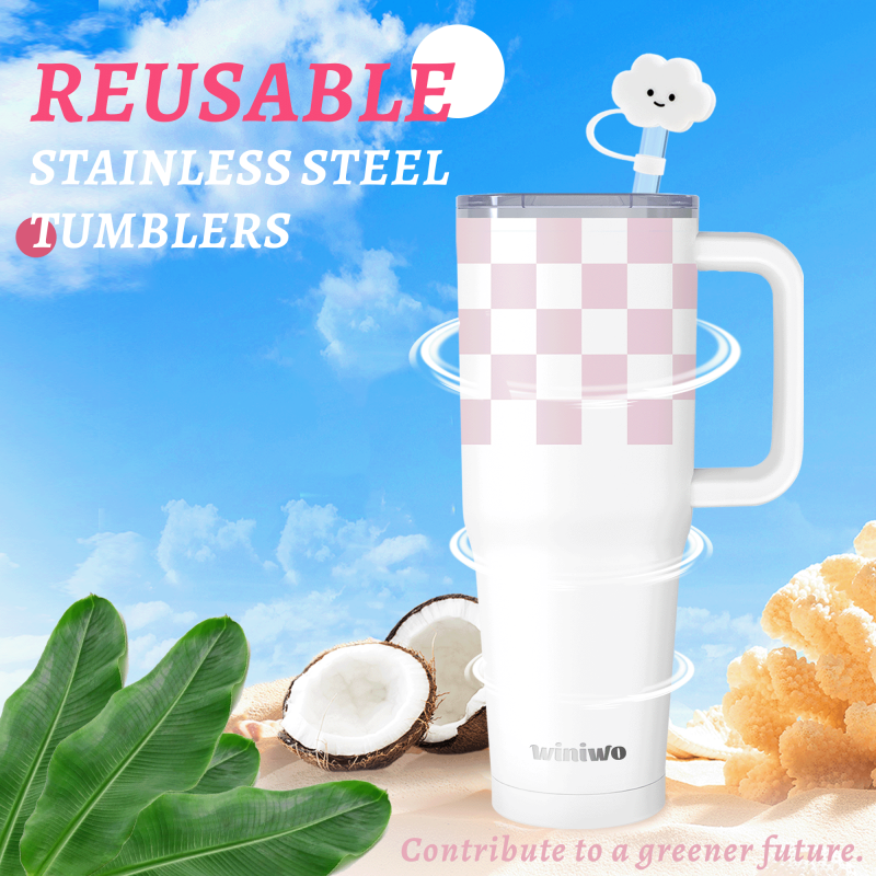 40 oz Tumbler with Handle and Straw, D.I.Y Gift for Her, Stainless Steel Travel Mug, Iced Tea or Coffee, Insulated Tumbler with Stickers, Keeps Beverages Cold Up to 24 Hours