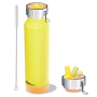 24 oz Insulated Slim Water Bottle with Flip Straw and Handle, Stainless Steel Water Bottles, Fits Car CupHolder, 100% Leak Proof, Keeps Drink Cold Up to 24 Hours, Sports/Gift (Power Yellow)