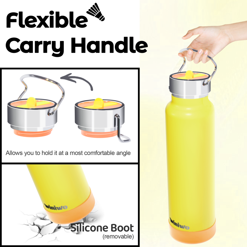 24 oz Insulated Slim Water Bottle with Flip Straw and Handle, Stainless Steel Water Bottles, Fits Car CupHolder, 100% Leak Proof, Keeps Drink Cold Up to 24 Hours, Sports/Gift (Power Yellow)