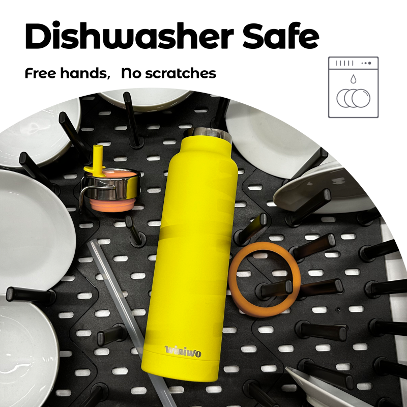 24 oz Insulated Slim Water Bottle with Flip Straw and Handle, Stainless Steel Water Bottles, Fits Car CupHolder, 100% Leak Proof, Keeps Drink Cold Up to 24 Hours, Sports/Gift (Power Yellow)