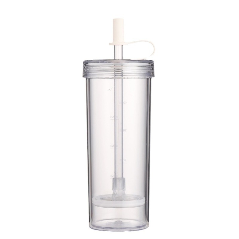 Factory Price BPA Free 500ml 16oz Capacity Solid Colour Acrylic Plastic Water Bottle Home Office Straw Mug Summer Coffee Cups