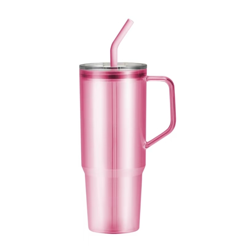 Hot 40 oz Plastic clear Color Tumbler Mug with Handle and Lid Reusable Juice Mug Travel Coffee Mug
