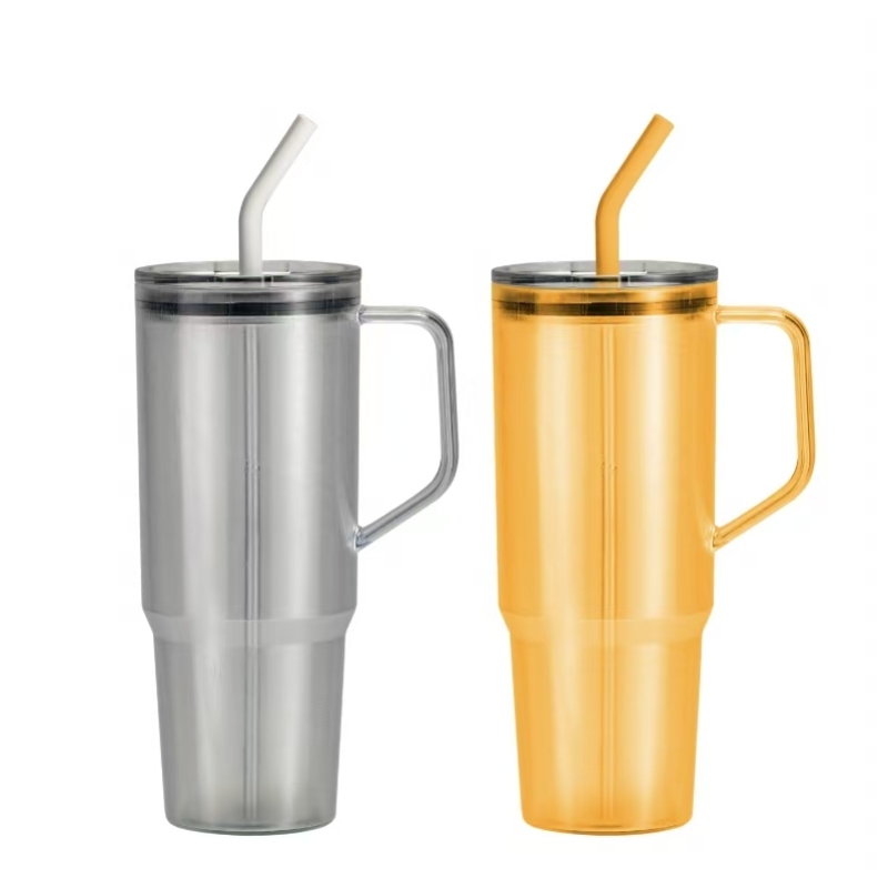 Hot 40 oz Plastic clear Color Tumbler Mug with Handle and Lid Reusable Juice Mug Travel Coffee Mug