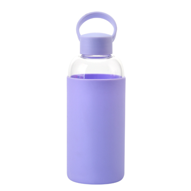 Yoga Glass Water Bottles BPA Free Non Slip Sleeve Leak Proof Lid Reusable 19 Oz and 32 Oz Sports Water Bottle