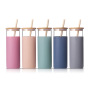 Stock 480ml  600ml Custom Bamboo Lid Silicone Sleeve Glass Cup Water Drinking Bottle with Straw