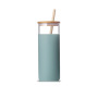 Stock 480ml  600ml Custom Bamboo Lid Silicone Sleeve Glass Cup Water Drinking Bottle with Straw