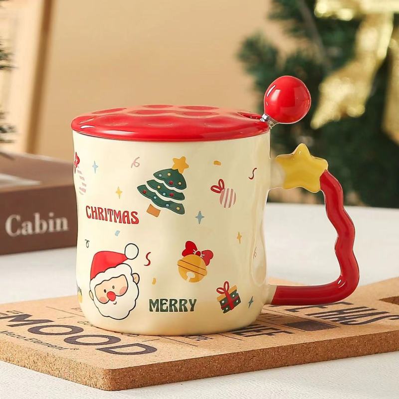 2025 Good Quality Practical Christmas Mug Ceramic New Mug with Lid and Spoon Santa Mug Christmas Gift