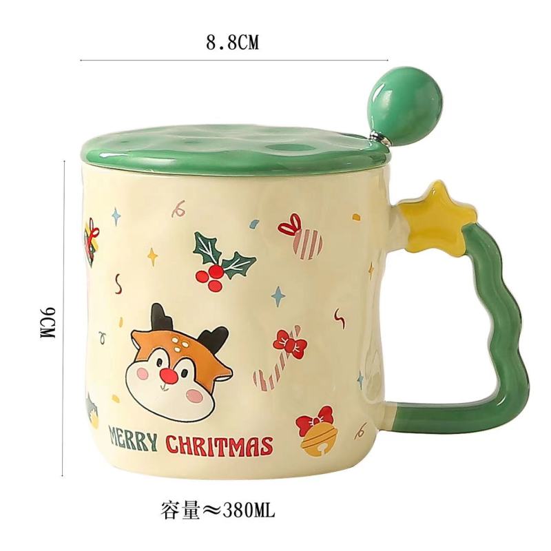 2025 Good Quality Practical Christmas Mug Ceramic New Mug with Lid and Spoon Santa Mug Christmas Gift