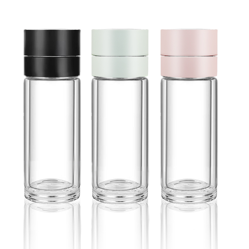 Wholesale Lid Double Wall Vacuum 280ml 380ml Glass Tea Bottle with Stainless Steel Tea Infuser