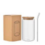Custom Design Glass Water Cup with Bamboo Lid Coffee Cup Straw Juice Drinking Cup Beer Mug for Promotion Gift