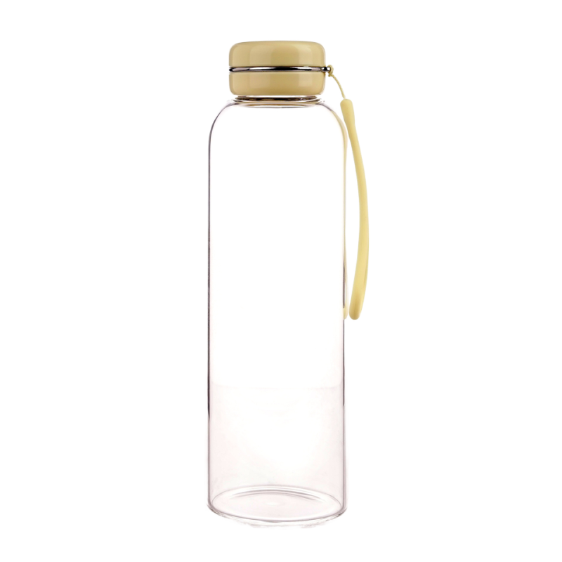 High Quality 600ml Reusable Borosilicate Glass Water Bottle Travel Friendly with Macron Shaped Lid