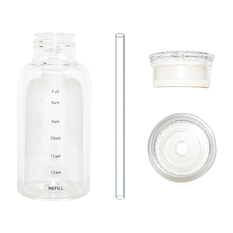 High Borosilicate Time Scale Glass Bottle Portable Accompanying Cup Cover Handy Glass Cup