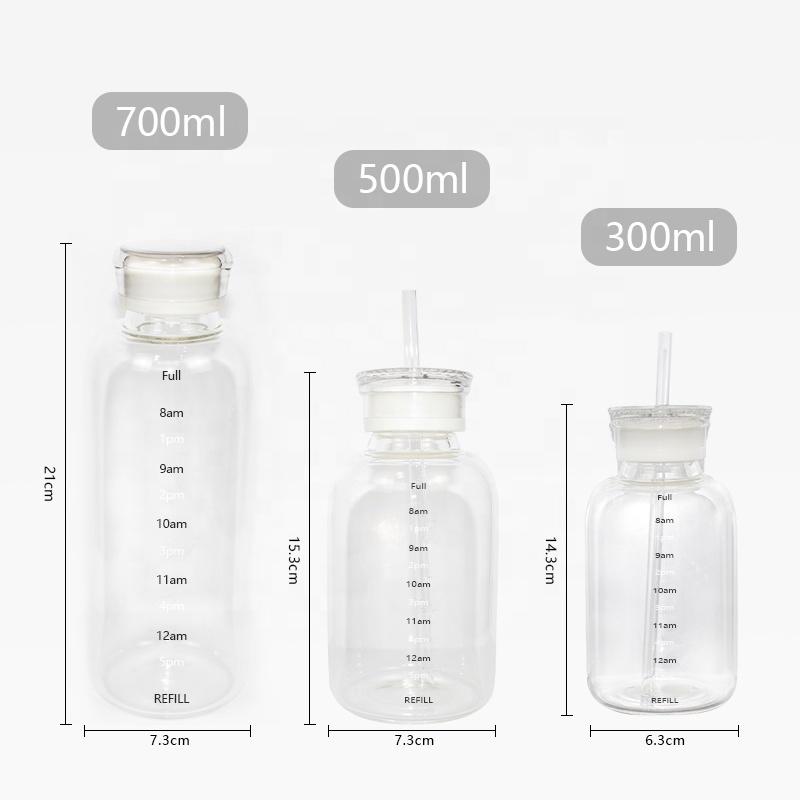 High Borosilicate Time Scale Glass Bottle Portable Accompanying Cup Cover Handy Glass Cup