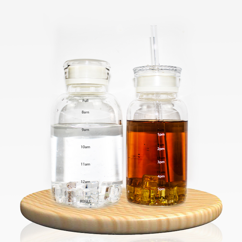 High Borosilicate Time Scale Glass Bottle Portable Accompanying Cup Cover Handy Glass Cup