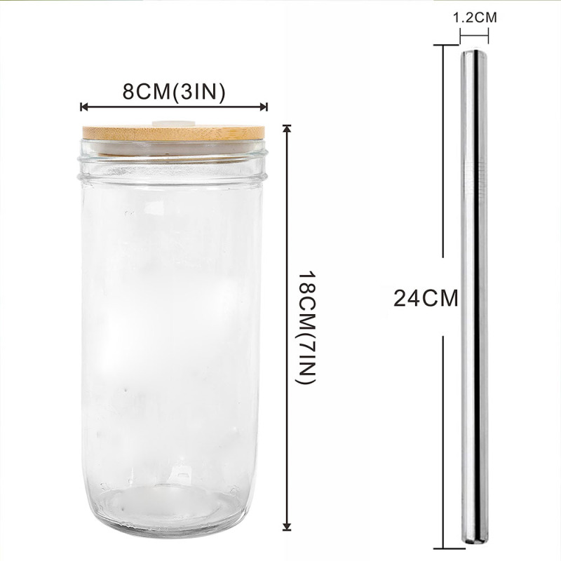 Glass Tumbler Reusable Boba Tea Cups With Lid and Straw, Travel Mug High Borosilicate Wide Mouth Glass Mason Jar with Bamboo Lid
