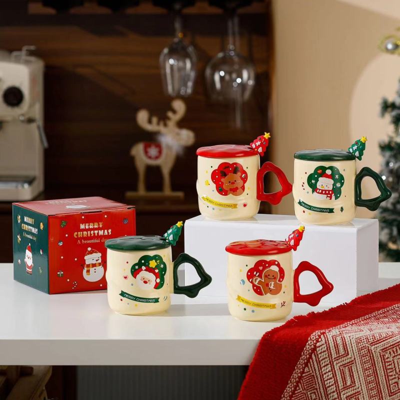 Reusable Creative Cute Ceramic Cup High Beauty 3D Christmas Mug Gift Lid With Spoon Sublimation Custom