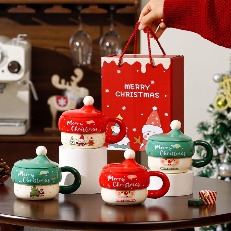 Cute Cartoon Santa Claus Pattern Ceramic Cup Cross-Border Christmas Holiday Souvenir Mug Christmas Gift