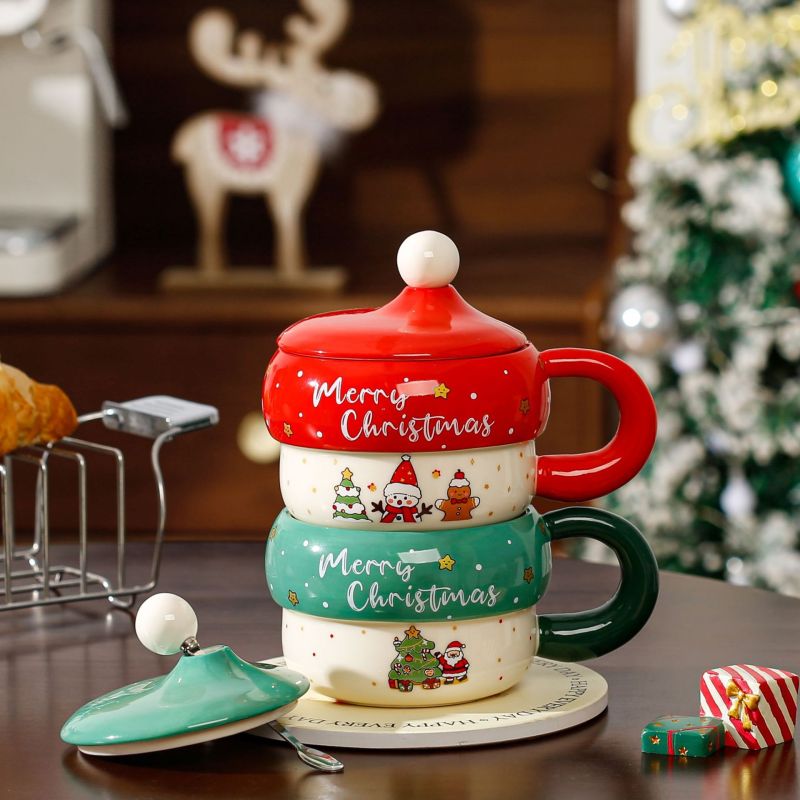 Cute Cartoon Santa Claus Pattern Ceramic Cup Cross-Border Christmas Holiday Souvenir Mug Christmas Gift
