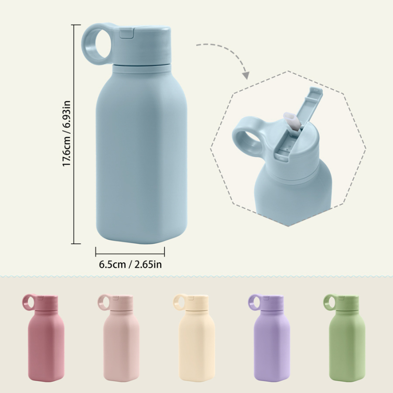 Kids Outdoor Sports School Water Bottle Food Grade Silicone Baby Drinking Cup with Hidden Straw Perfect Baby Supplies