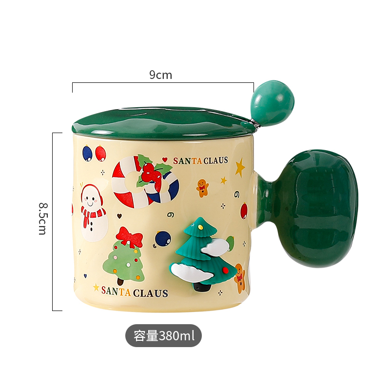 Factory Directly Ceramic Beautiful High Quality Christmas Mug Gift Fat Handle 380ml Cartoon Christmas Coffee Cups