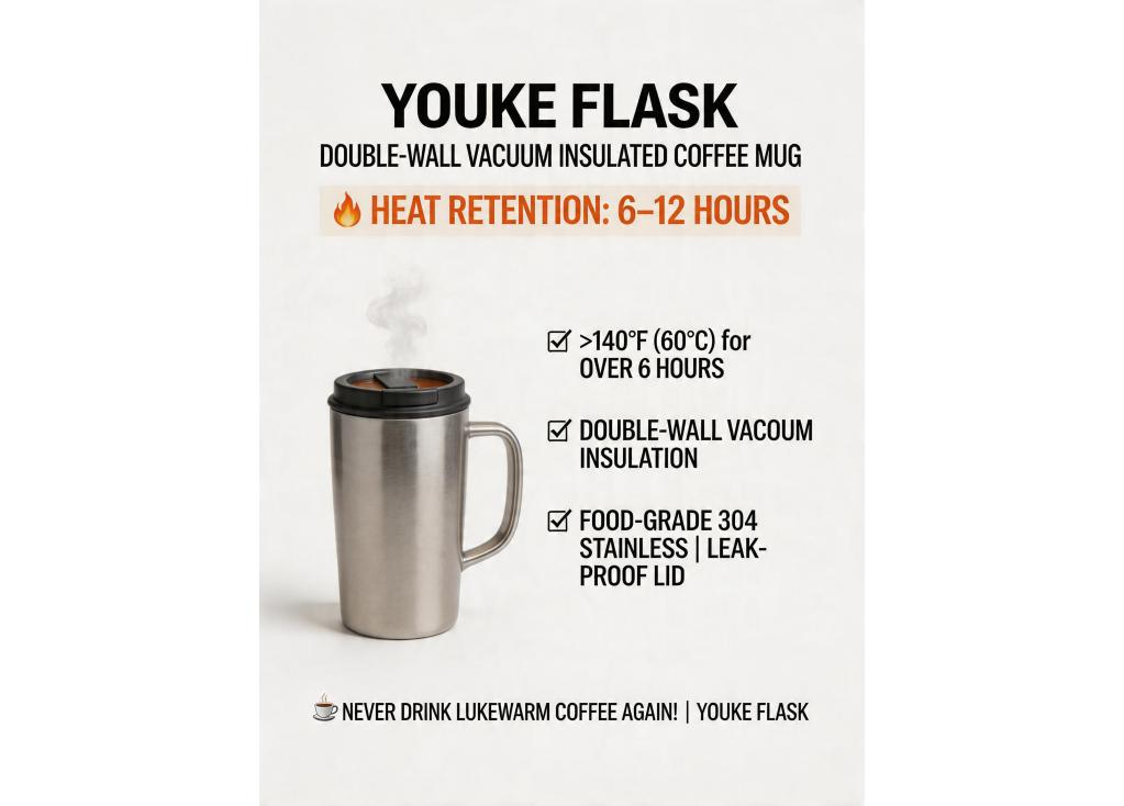 What is the actual heat retention time for a high-quality double-wall vacuum insulated coffee mug?