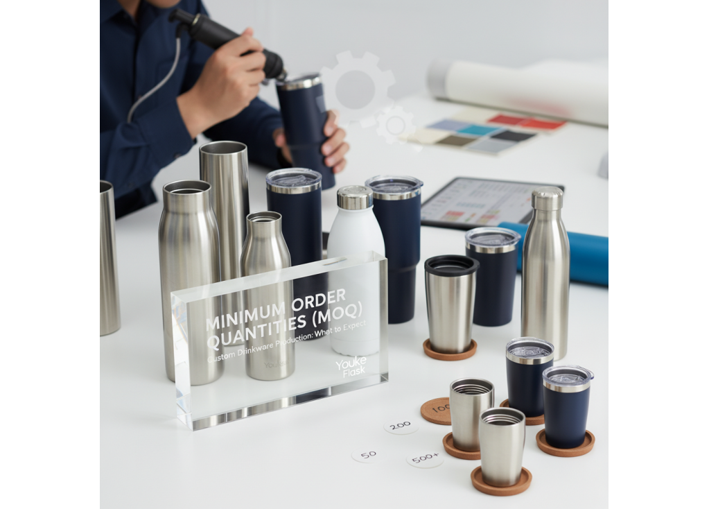 What are the minimum order quantities (MOQ) typically required for custom drinkware production?