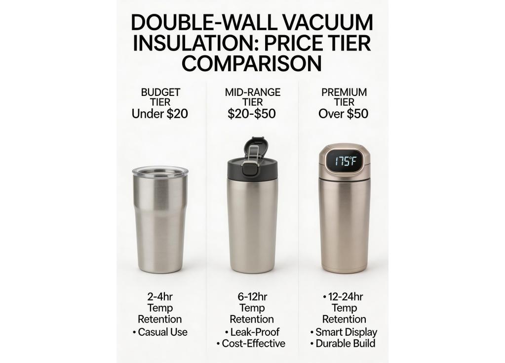 How does the performance of double-wall vacuum insulation compare in different price tiers?