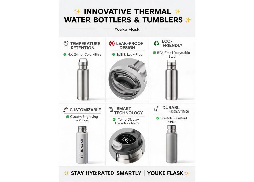 What innovative features are being incorporated into the latest thermal water bottles and tumblers?