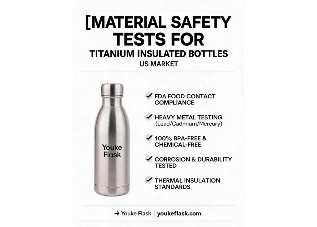 Are there any specific material safety tests required for titanium insulated bottles intended for the US market?