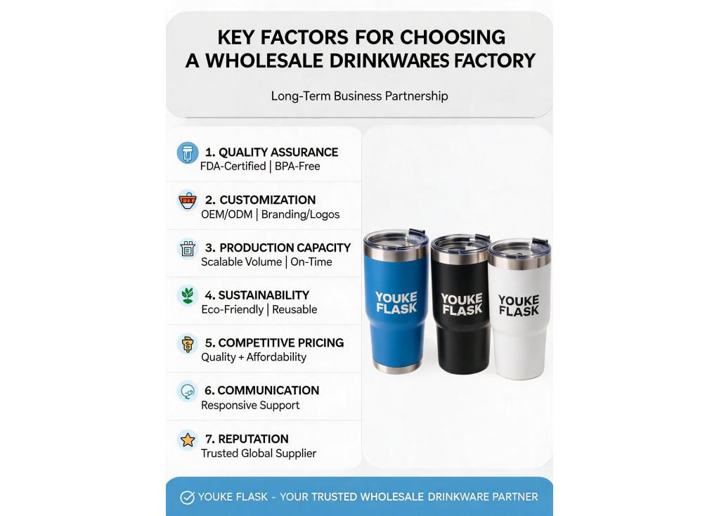 What are the key factors to consider when choosing a wholesale drinkware factory for long-term partnership?