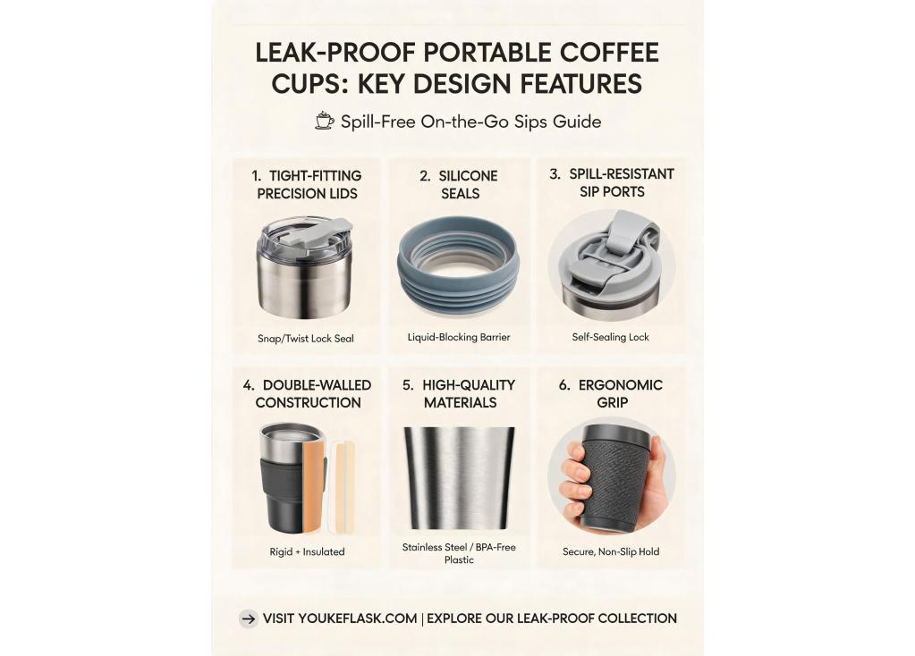 What design features contribute to better leak-proof performance in a portable coffee cup with a lid?