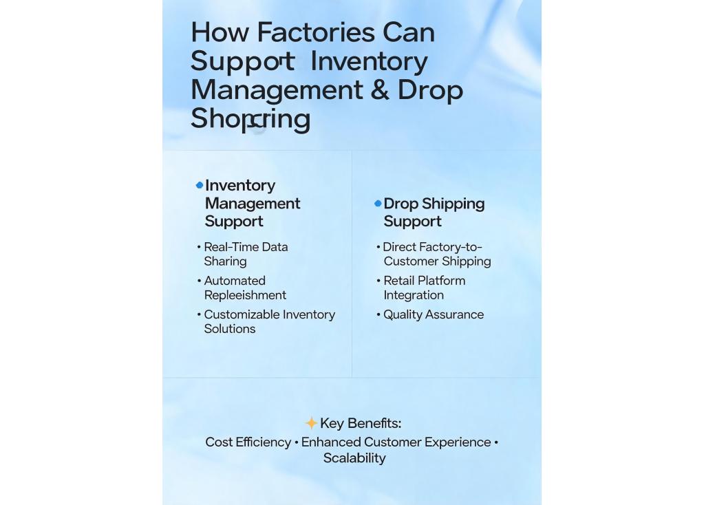 What support can a factory provide for inventory management and drop shipping for retail chains?