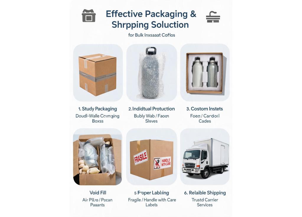 What are the common packaging and shipping solutions for bulk orders of insulated bottles to reduce damage?