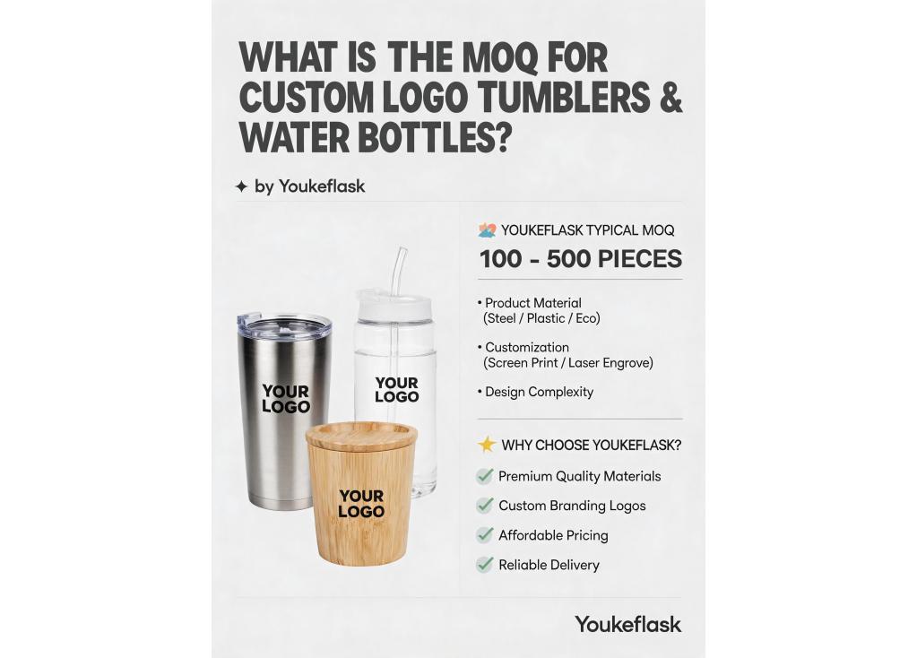 What is the typical minimum order quantity (MOQ) for custom logo printed tumblers and water bottles?