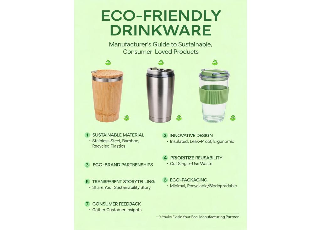 How can a manufacturer help develop a new line of eco-friendly drinkware that appeals to environmentally conscious consumers?