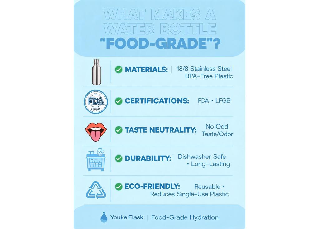 What makes a water bottle 'food-grade' and safe for long-term daily use?