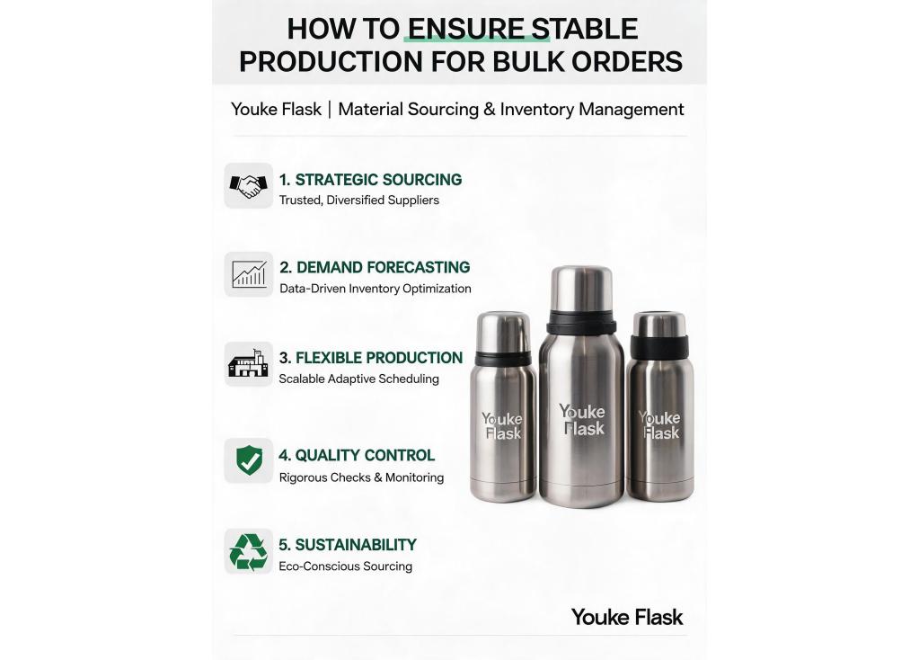 How do you manage material sourcing and inventory to ensure stable production for bulk orders?