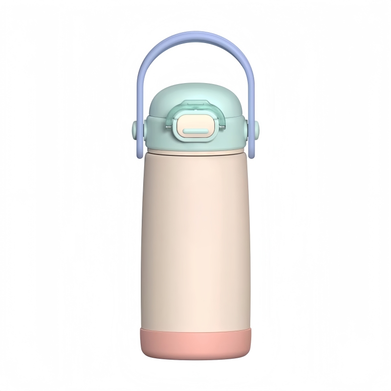 New Color Contrast Straw Children's Thermos Cup Customized 304 Stainless Steel Handle Bounce Cover Children's Water Cup