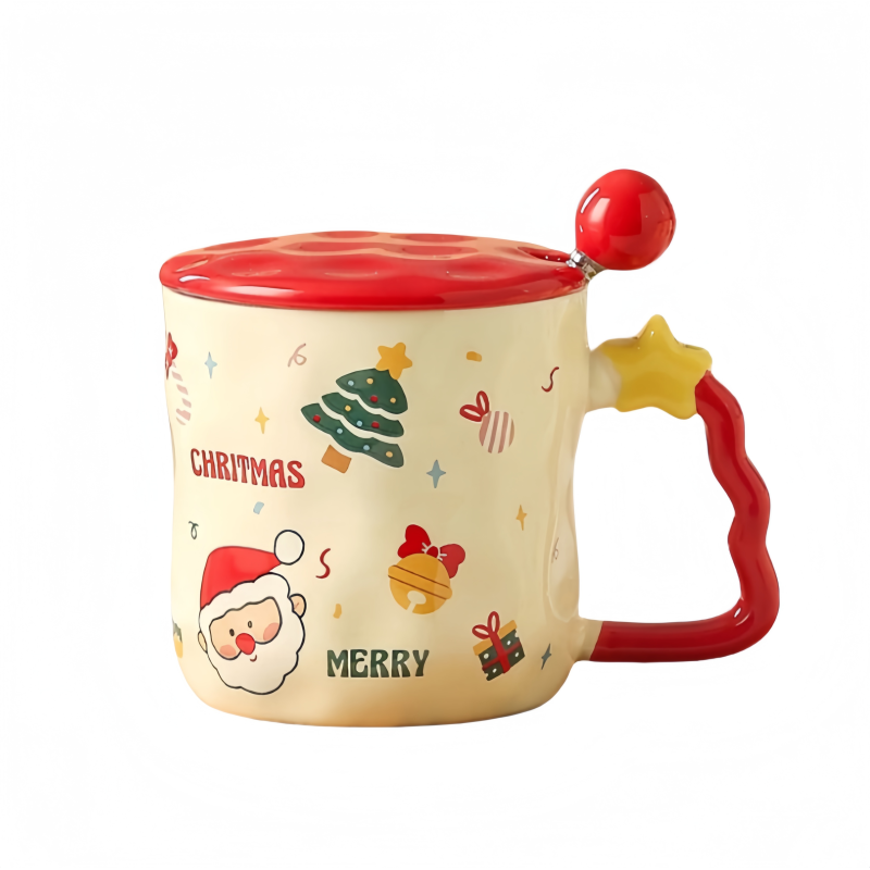 2025 Good Quality Practical Christmas Mug Ceramic New Mug with Lid and Spoon Santa Mug Christmas Gift