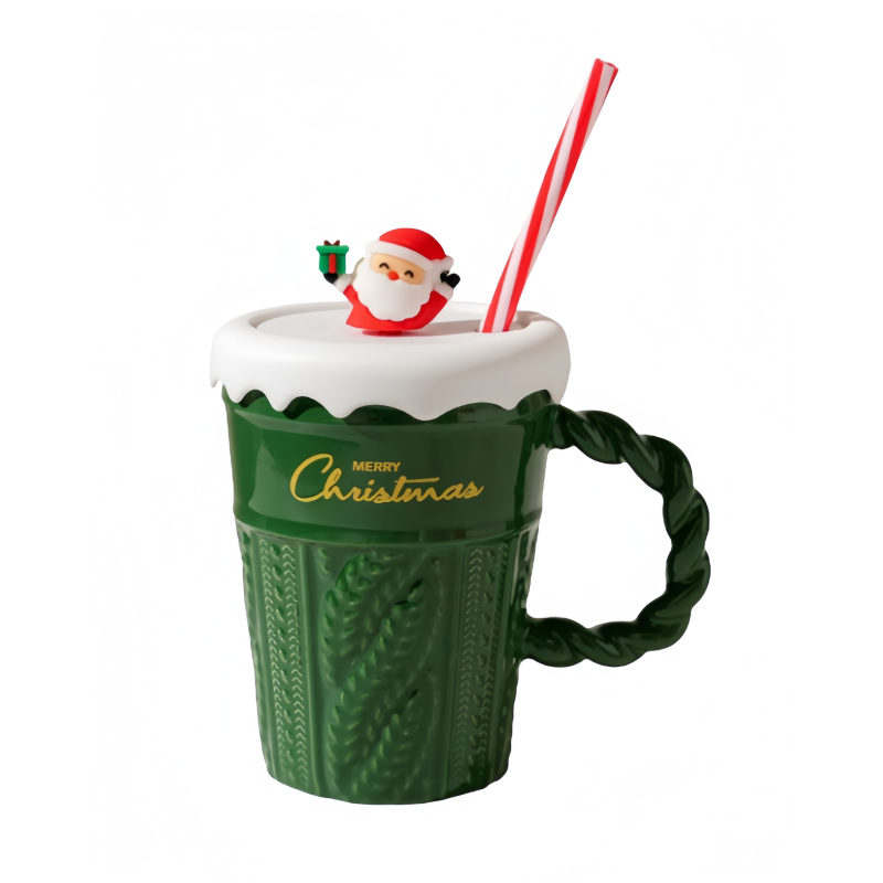 2025 Style Christmas Mug Water Cup With Lid and Straw Ceramic Coffee Cup New Design Office Home Drinking Mug Children's Gift