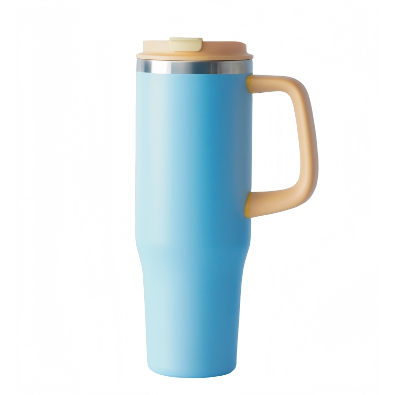 Custom Logo 40oz Double Wall Stainless Steel Travel Tumbler Vacuum Metal 40oz Travel Coffee Mug Cup with Handle and Lid