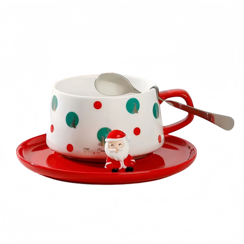 New Design Wholesale Christmas Mug Plate Sets Santa Coffee Cup Ceramic Mug with Saucer Christmas Gift