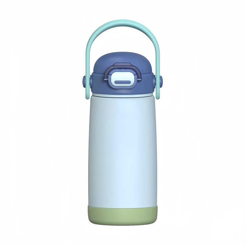 New Color Contrast Straw Children's Thermos Cup Customized 304 Stainless Steel Handle Bounce Cover Children's Water Cup