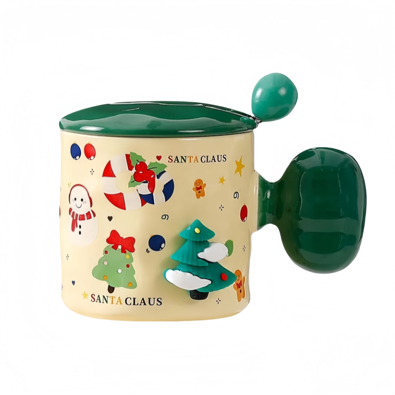 Factory Directly Ceramic Beautiful High Quality Christmas Mug Gift Fat Handle 380ml Cartoon Christmas Coffee Cups